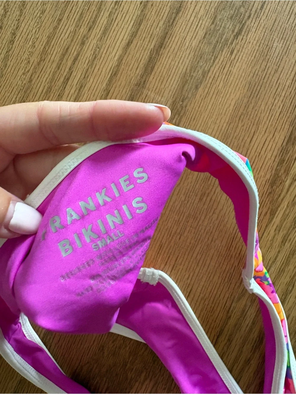 Frankie's Bikinis Hot Pink Bandeau with Multicolor Floral Trim